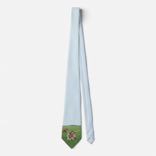 Cravate Texas Longhorn Steer In Field Print On Necktie (Devant)