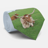 Cravate Texas Longhorn Steer In Field Print On Necktie (Roulé)