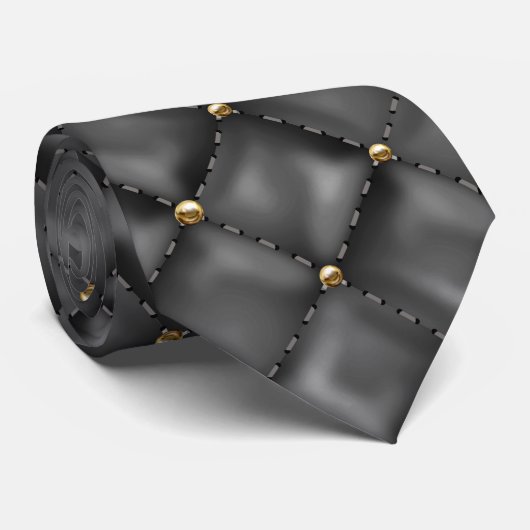 Cravate Texture en cuir brillant avec perles d'or (Roulé)