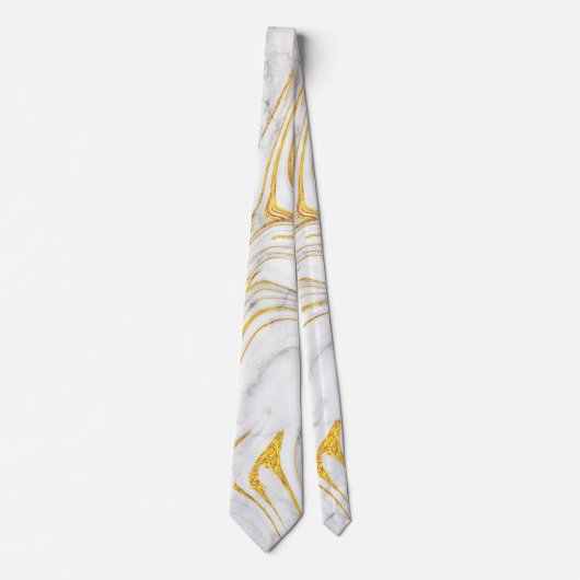 Cravate Texture gris et or sur Marbre blanc chic (Devant)