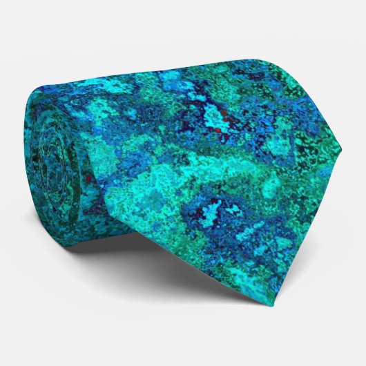 Cravate Texture marbre pierre bleu et turquoise naturel (Roulé)