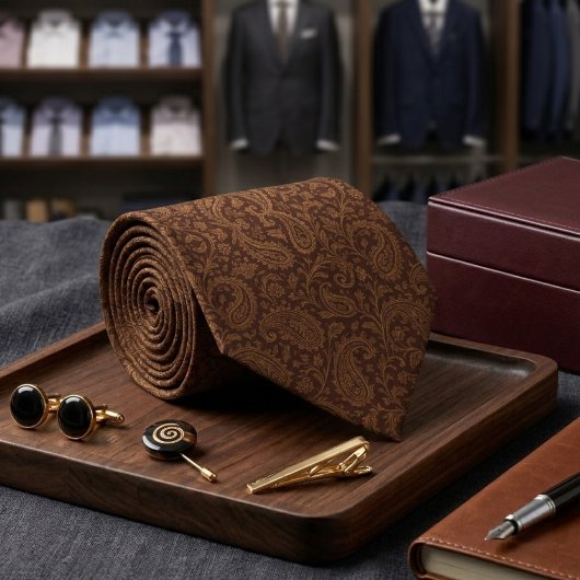Cravate Texture Paisley Marron