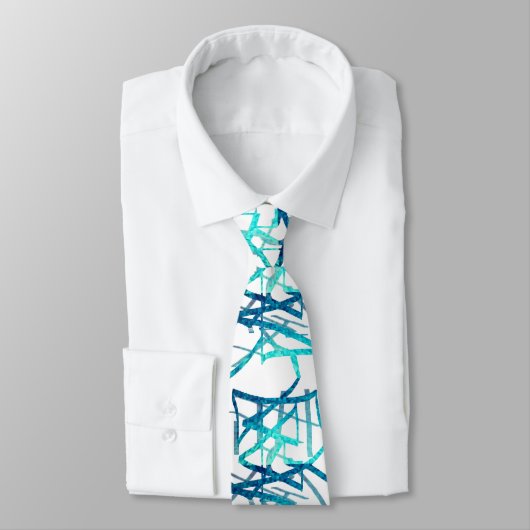 Cravate Thème bleu Abstrait linéaire Aqua (Attaché)