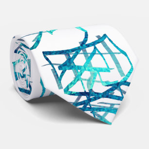 Cravate Thème bleu aqua abstrait linéaire