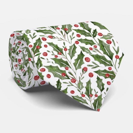 Cravate Thème de Noël Holly, Mistletoe, Berries Motif (Roulé)