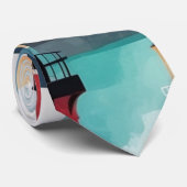 Cravate Thème nautique avec phares et bateaux Motif (Roulé)