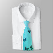 Cravate Thème papillons bleu et vert, motif d'insectes (Attaché)
