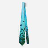 Cravate Thème papillons bleu et vert, motif d'insectes (Devant)