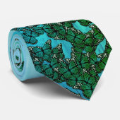 Cravate Thème papillons bleu et vert, motif d'insectes (Roulé)
