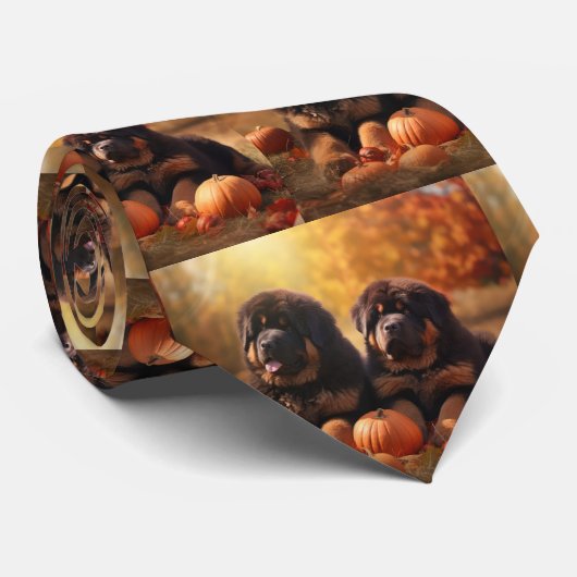 Cravate Tibétain Mastiff Chiot Automne Citrouille délice (Roulé)
