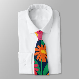 Cravate Tie à col avec des marguerites et des papillons co