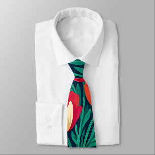 Cravate Tie à col avec des pavots indiens et des papillons