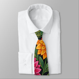 Cravate Tie à col avec papillons de Dahlia Mexicain Abstra