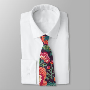 Cravate Tie à col avec pivoines abstraites et papillons