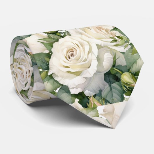 Cravate Tie à col classique fleurs roses blanches formelle (Roulé)