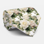 Cravate Tie à col classique floral roses blanches (Roulé)