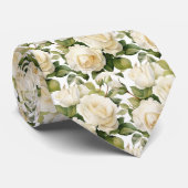 Cravate Tie à col classique floral roses blanches (Roulé)