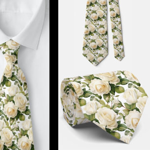 Cravate Tie à col classique floral roses blanches