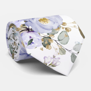 Cravate Tie à col fleurs aquarelle roses violettes poussié