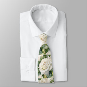 Cravate Tie à col floral classique aux roses blanches