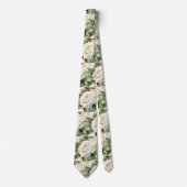 Cravate Tie à col floral classique aux roses blanches (Devant)