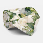 Cravate Tie à col floral classique aux roses blanches (Roulé)