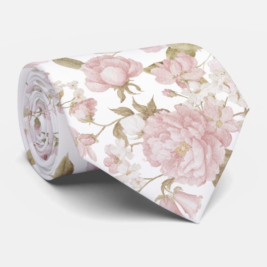 Cravate Tie à col Pivoines Rosées (Roulé)