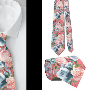 Cravate Tie à fleurs roses et bleues Roses Floral