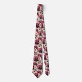 Cravate Tie à motif aquarelle roses rouge mauve pourpre ro (Devant)
