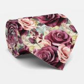 Cravate Tie à motif aquarelle roses rouge mauve pourpre ro (Roulé)