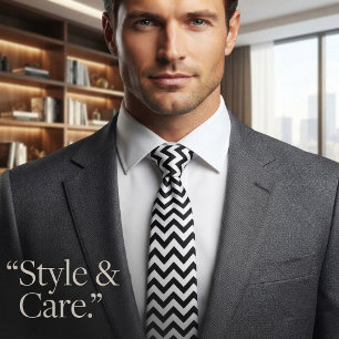 Cravate Tie à motif chevron moderne en style noir et blanc