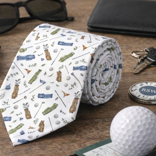 Cravate Tie à motif de golf bleu-vert aquarelle