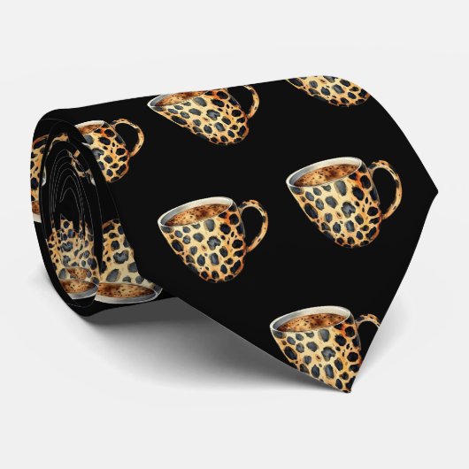 Cravate Tie à motif de tasse de café à impression léopard (Roulé)