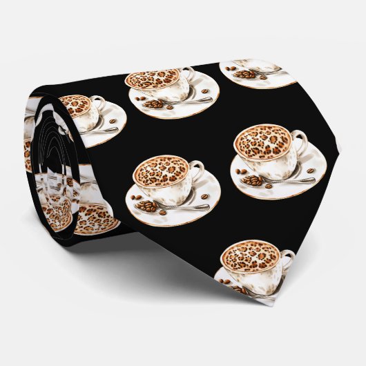 Cravate Tie à motif de tasse de café à impression léopard (Roulé)