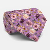 Cravate Tie à motif fleurs rose violet (Roulé)