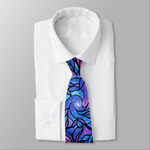 Cravate Tie à motif forêt abstraite violet cosmique taché