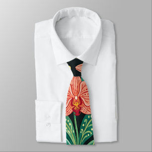 Cravate Tie à motif indien abstrait avec orchidées et papi