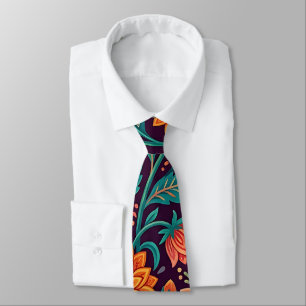 Cravate Tie à motifs floraux abstraits dahlias papillons