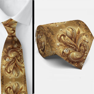 Cravate Tie à motifs Paisley diamantés blanc et or de styl