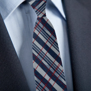 Cravate Tie à motifs rayures anglées bleu denim rouge mari