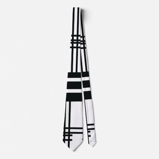 Cravate Tie abstrait droit horizontal noir et blanc (Devant)