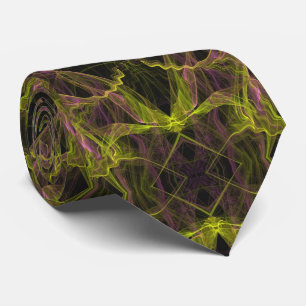 Cravate Tie abstrait fractal rose, jaune et noir
