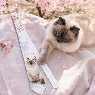 Cravate Tie aquarelle chat ragdoll de printemps