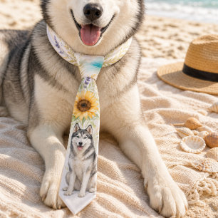 Cravate Tie aquarelle Husky d'été