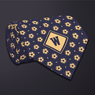 Cravate Tie avec icône de ballon de football Blue Gold