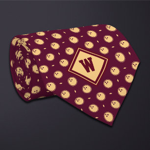 Cravate Tie avec icône de boule de bowling Burgundy Gold