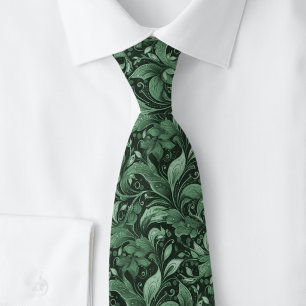 Cravate Tie batik botanique vert chasseresse
