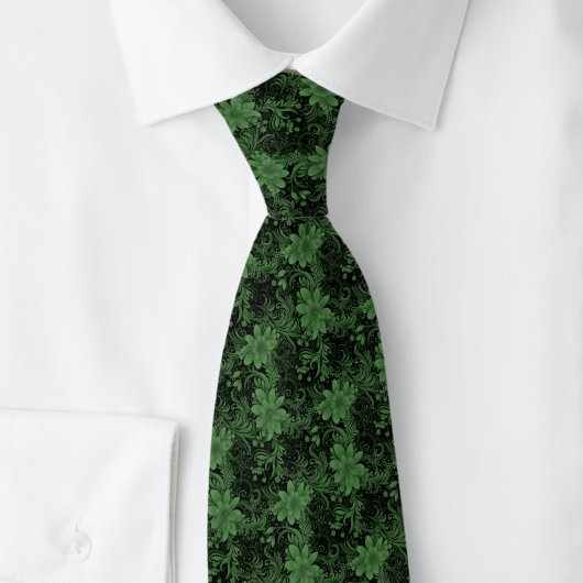 Cravate Tie batik floral vert chasseresse