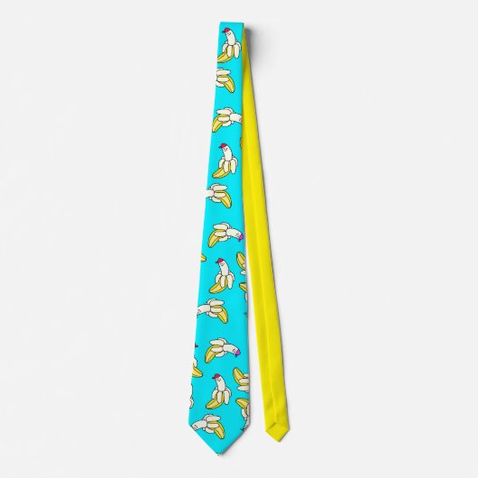 Cravate Tie Bleu Cool Dessin Animé Banane (Devant)