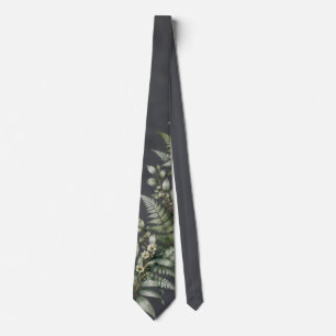 Cravate Tie botanique aquarelle fougère charbon